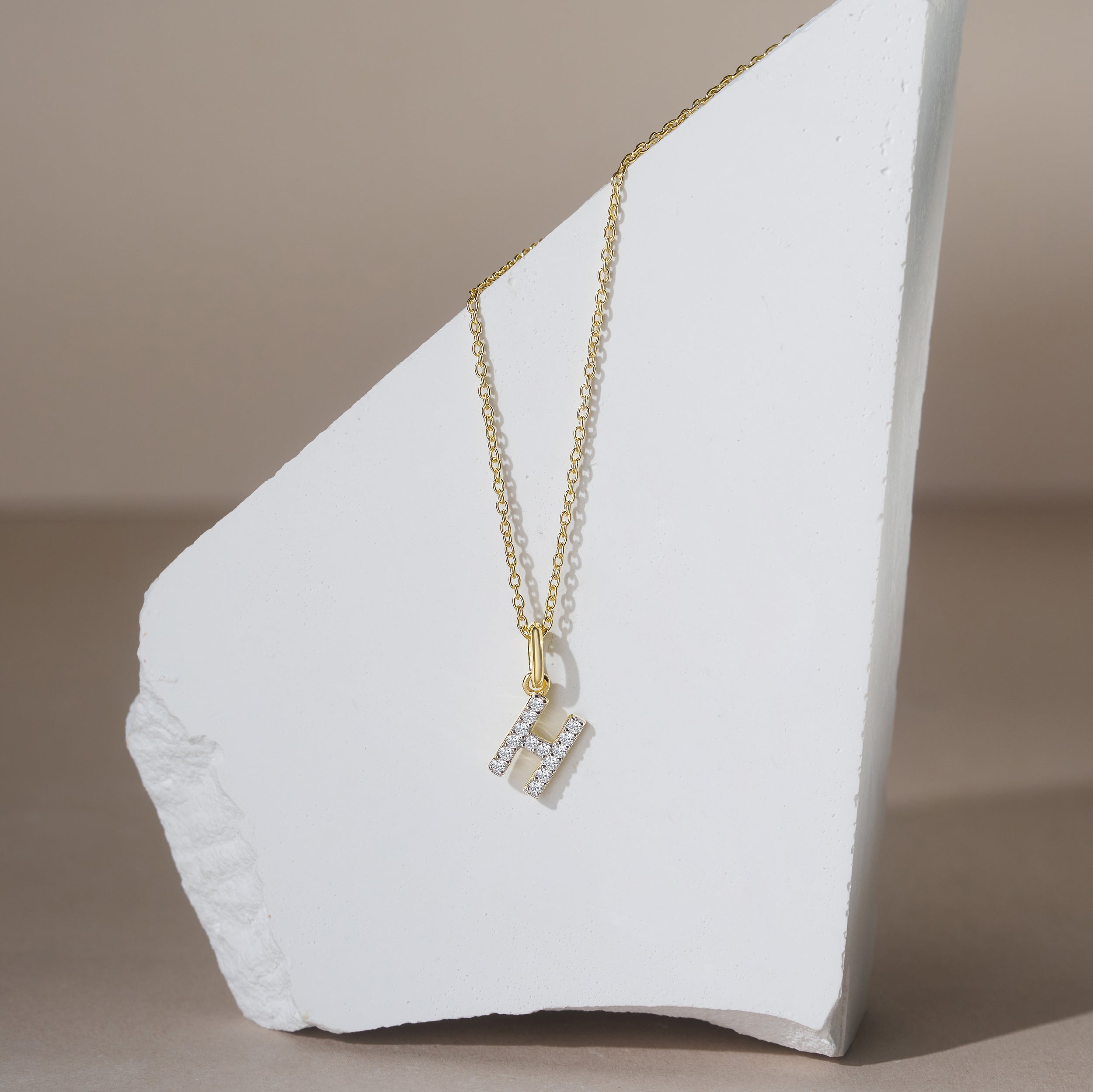 Love Letter Initial H Lab Diamond Necklace set in 18K Gold Vermeil